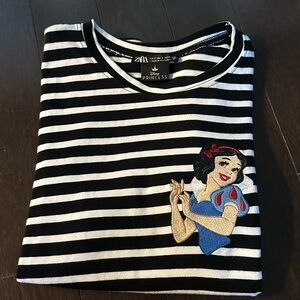 Zara x Disney Princess Black and White Striped T-Shirt Embroidered Snow White